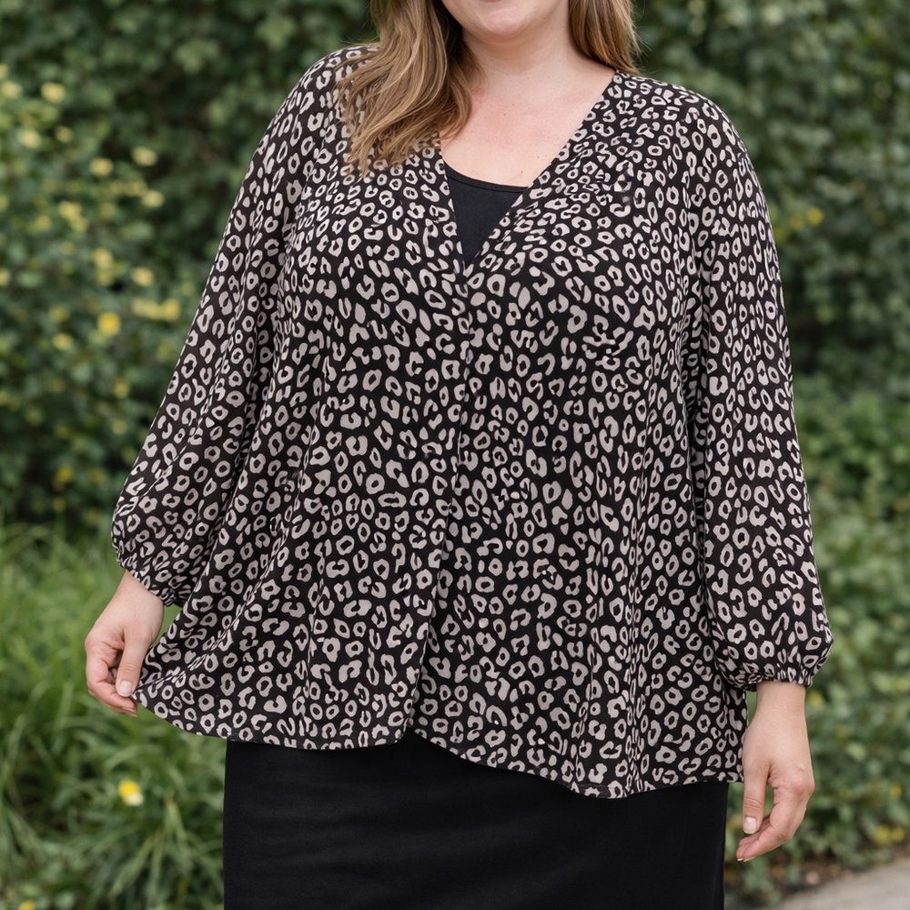 Torrid Black and Cream Animal Print Blouse